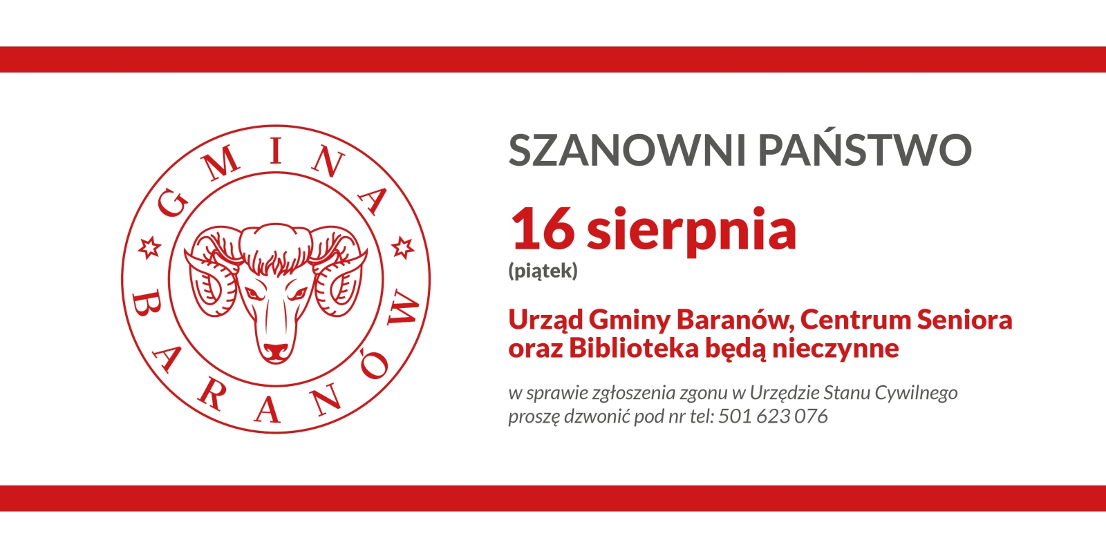 KOMUNIKAT URZĘDU GMINY BARANÓW